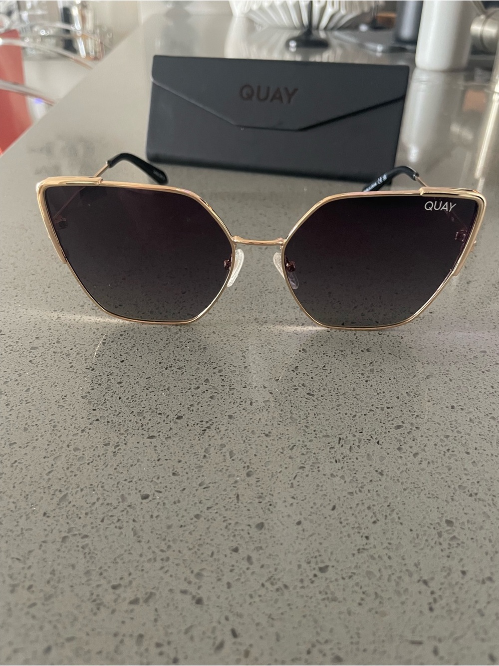 Quay Australia Srsly Oversized Cat Eye Sunglasses Gold Smoke Polarized